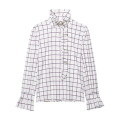 LIZAKOSHT  -  Women Vintage Ruffles Shirt Blouse Spring New Women Fashion Simple Casual Long Sleeve Shirt with Wood Ear Blouse Female Tops