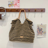 LIZAKOSHT - Striped Tote Bag For Women Cute Travel Plush Simple Shoulder Bag Fluffy Large Capacity Handbag For Winter
