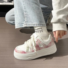 LIZAKOSHT - Sweet Pink Shoes for Women PU Leather Fashion Collegiate Style Women Sneakers Casual Versatile Kawaii Ladies Shoes