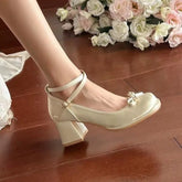 LIZAKOSHT - Design Women Platform Pumps Spring High Heels Buckle Strap Mary Jane Shoes Woman Elegant Bows Thick Heeled Party Single Shoes