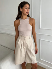 LIZAKOSHT  -  Straight Leg Pants Office Lady Loose Suit Shorts Pants Solid Versatile Shorts For Women High-waisted A-line Trousers