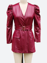 LIZAKOSHT - Fashion Containing Belt High Waist Office Lady Mini Dress Solid Color Dress Women V-neck Long Puff Sleeve Slim Fit Dress