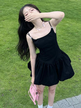 LIZAKOSHT - Princess Fashionable, Simple, and High End Waist Wrapped Small Black Dress French Flower Bud Sling Dress Trendy