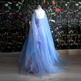 LIZAKOSHT - Colorful Fairy Tulle Prom Dress with Cape Floral Applique Sweetheart Layered Puffy Long Evening Party Gowns Robes