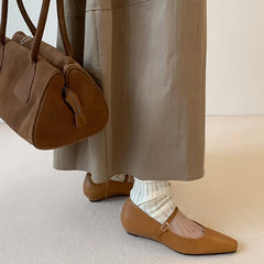 LIZAKOSHT - Fashion Women's Shoes New High Quality Genuine Leather Retro Mary Jane Shoes Square Head Shallow Mouth Women's Shoes