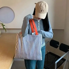 LIZAKOSHT - Preppy Style Striped Casual Large Capacity Handbag Tote Bags Women Commute Shoulder Bag