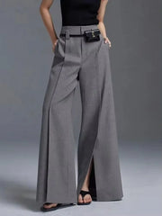 LIZAKOSHT - Women Formal Suit Straight-leg Pants 2024 New Fashion Solid Color Split-Front High-Waisted Pleated Casual Trousers