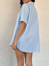 LIZAKOSHT - Women Lounge Outfits Lapel Neck Short Sleeve Button Down Tops + Elastic Waist Shorts Plaid 2 Piece Pajama Set Summer Loungewear