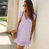 LIZAKOSHT - Temperament Commuter Women's Wear Summer V-Neck Short Sleeve Lace Dress