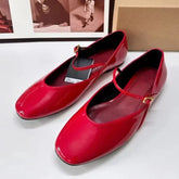 LIZAKOSHT - Patent Leather Women Mary Janes Shoes Buckle Strap Luxury Designer Autumn Lolita Footwear Soft Shallow Lady Ballet Flats