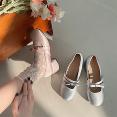 LIZAKOSHT - New Mary Janes Shoes Women's High Heels Pumps Women Butterfly-knot Square Heel Shoes Women Thick Heel Shoes Zapatos Mujer