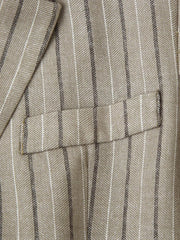 LIZAKOSHT - Autumn Women's With Blet Vertical Stripes Print Blazer Boyfriend Vintage Women Front Pockets Loose Suit Fashion Coat