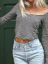 LIZAKOSHT - Casual Basic Striped T Shirt Autumn Winter Square Collar Long Sleeve Tees Women 2024 Fashion Streetwear Underwear Lady