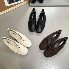LIZAKOSHT - Women's Vintage Flats Comfortable Leather Ballet Shoes Female Soft Dress Shoes Mujer Slip On Loafers Mujer New Woman Shoes