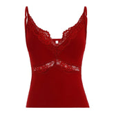 LIZAKOSHT - american spice women vintage v neck thin tank top fashion spliced lace hollow out women clothes y2k all match temperament camis
