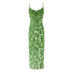 LIZAKOSHT - New Fashion Women Floral Green Sling Sexy Dress O Neck Sleeveless Midi Pencil Dresses Female Summer Robe