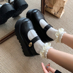 LIZAKOSHT - Autumn Vintage Platform Women Mary Jane Shoes Fashion Outdoor Stripper Shoes Ladies Thick High Heels jk Leather Pumps
