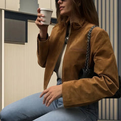LIZAKOSHT  -  Street Fashion Slim Women's Short Suede Jackets Stand Collar Zipper Full Sleeve Female Coats 2025 Spring Lady Y2k Outwear New
