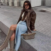 LIZAKOSHT  -  Summer Midi skirts vintage clothes korean style skirts for women blue jeans skirt high waisted denim skirt black front slit