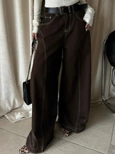 LIZAKOSHT - Vintage Brown Wide Leg Jeans Women Y2k High Street Baggy Denim Trousers Grunge Hip Hop American Retro Oversized Jeans