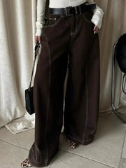 LIZAKOSHT - Vintage Brown Wide Leg Jeans Women Y2k High Street Baggy Denim Trousers Grunge Hip Hop American Retro Oversized Jeans