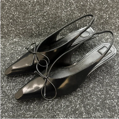 LIZAKOSHT - Sexy Pointed Toe Mules Pumps Women Summer Low Heel Slingback Sandals Female Fashions Retro Office Bow Designer Sandals Women
