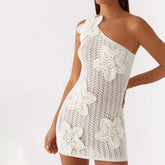 LIZAKOSHT  -  Elegant Lace Midi Dress with V-Neckline and Ruffled Sleeves Floral Embroidery Detail Bodycon Cocktail Dress for Women