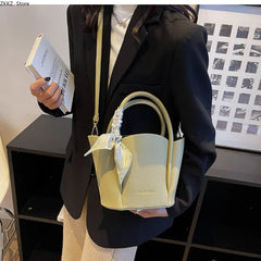 LIZAKOSHT - 2 Sets Handbags for Female New Popular Pure Color Shoulder Bucket Bags Pu Leather Designer Luxury Purse and Bags