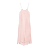 LIZAKOSHT - BOHO Women Wrinkled Pink Lacing Up Bow Strap Sling Dress O neck Loose Straight Midi Long Dresses Holiday Summer Sun Robe