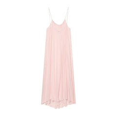 LIZAKOSHT - BOHO Women Wrinkled Pink Lacing Up Bow Strap Sling Dress O neck Loose Straight Midi Long Dresses Holiday Summer Sun Robe