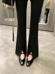 LIZAKOSHT - Shallow Mouth Mary Jane Shoes Women's Flat Shoes Ladies French Retro Single Shoes Buckle Leather Loafers Women