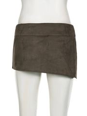 LIZAKOSHT - New Vintage Suede Short Skirt Streetwear Sexy Mini Skirts Y2k Aesthetic Low Waist Rivet Skirts Korean Clothing