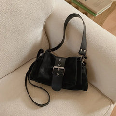 LIZAKOSHT - Faux Suede Women Axillary bags fashion ruched ladies Shoulder messenger Bag female handbag small Underarm Bag bolsa feminina