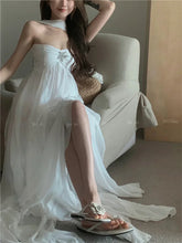 LIZAKOSHT - Fairy Vacation Long Dress for Women Halter Open Back Irregular Chiffon Dress Strapless Sexy Maxi Holiday Party Dresses Summer