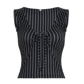 LIZAKOSHT - Fashion Lace-up Tank Top Striped or Polka Dot Print Women Sleeveless Crop Top Streetwear Summer Chic Fitted Vest