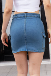 LIZAKOSHT - High Waist Pocketed Denim Skirt