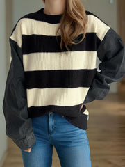 LIZAKOSHT - Contrast Round Neck Long Sleeve Sweater