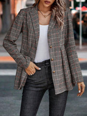 LIZAKOSHT  -  Plaid Button Up Lapel Collar Blazer