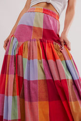 LIZAKOSHT - Color Block Elastic Waist Maxi Skirt