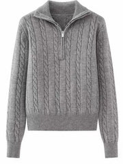 LIZAKOSHT - Cable-Knit Half Zip Long Sleeve Sweater