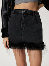LIZAKOSHT - Plush Hem Mini Denim Skirt
