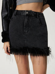 LIZAKOSHT - Plush Hem Mini Denim Skirt