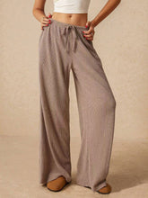 LIZAKOSHT - Ribbed Drawstring Wide Leg Pants