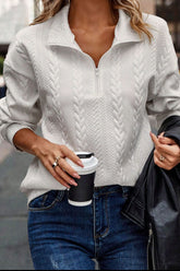 LIZAKOSHT - Textured Quarter Zip Long Sleeve Sweatshirt