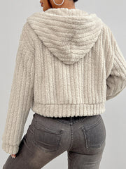 LIZAKOSHT - Zip Up Long Sleeve Fuzzy Hooded Jacket