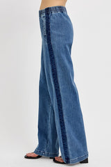LIZAKOSHT - Full Size Elastic Waist Wide Leg Jeans Plus Size