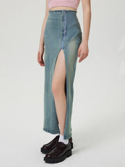 LIZAKOSHT - Slit Denim Skirt with Zip