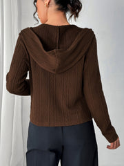 LIZAKOSHT  -  Texture Zip Up Long Sleeve Hooded Outerwear