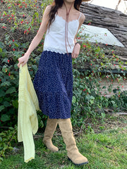 LIZAKOSHT - Women'S Lightweight Summer Midi Skirt with Polka Dot Pattern - High Waist, A-Line, Elastic Waistband with Drawstring, Breathable & Lightweight for Casual Wear, A-Line Skirt