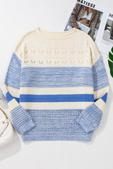LIZAKOSHT - Contrast Round Neck Long Sleeve Sweater